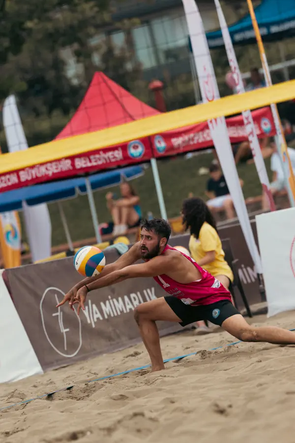 Diving dig in front of the sponsor board
